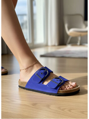 Stradivarius by ASOS Two Strap Buckle Sandals in Blue Size 39 (US/8.5)
